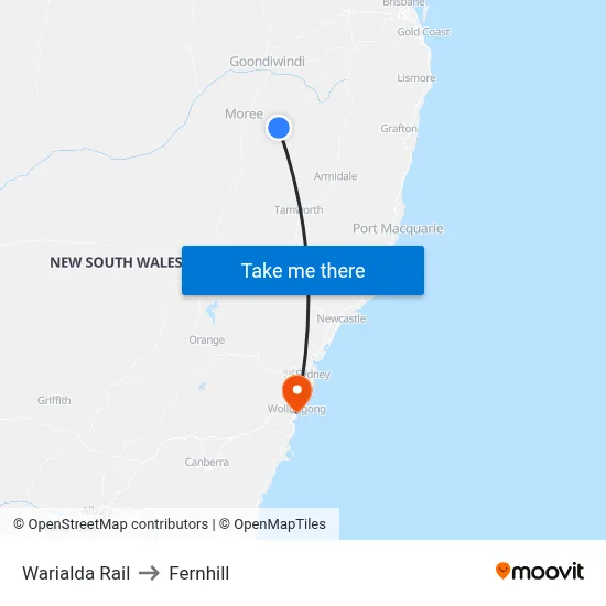 Warialda Rail to Fernhill map