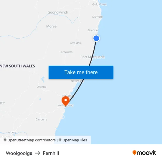 Woolgoolga to Fernhill map