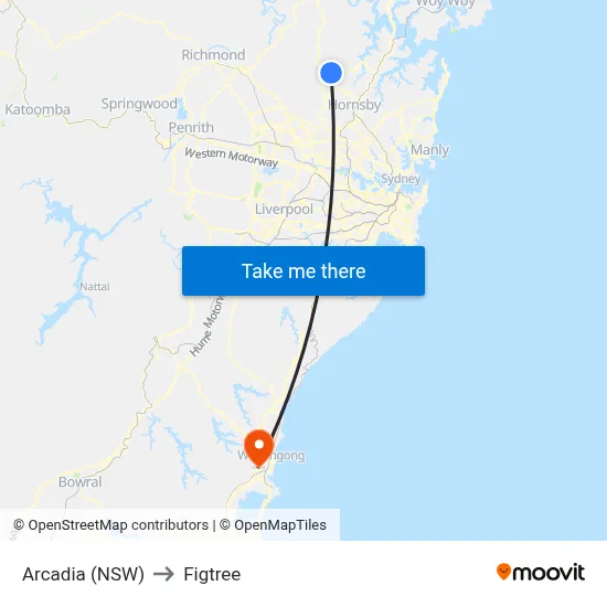 Arcadia (NSW) to Figtree map
