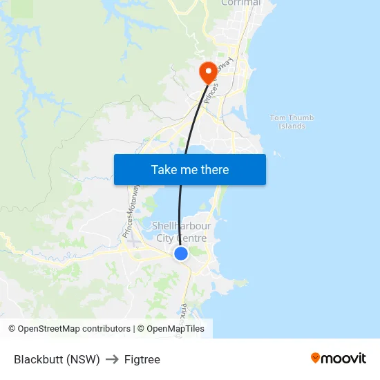 Blackbutt (NSW) to Figtree map