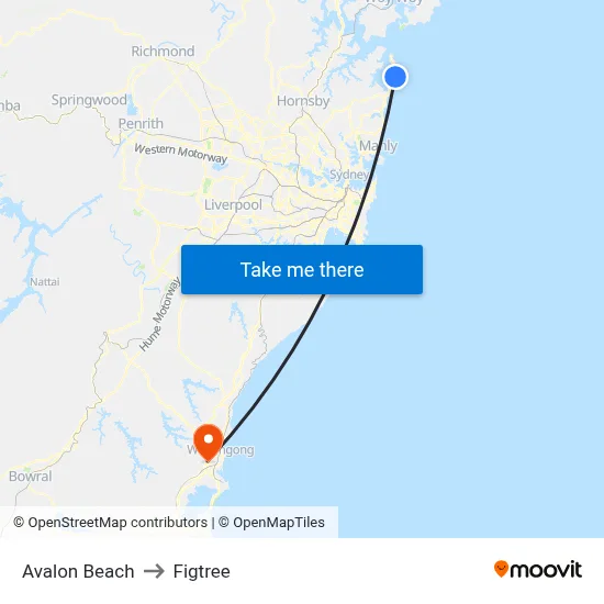 Avalon Beach to Figtree map
