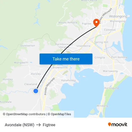 Avondale (NSW) to Figtree map