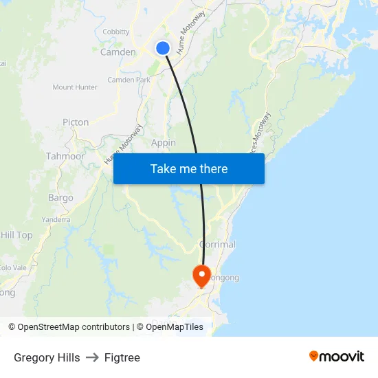 Gregory Hills to Figtree map
