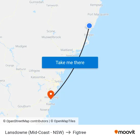 Lansdowne (Mid-Coast - NSW) to Figtree map