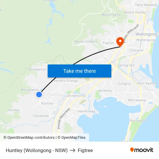 Huntley (Wollongong - NSW) to Figtree map