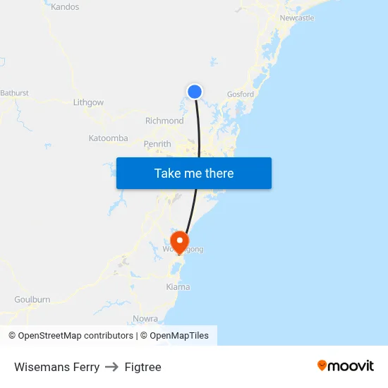 Wisemans Ferry to Figtree map