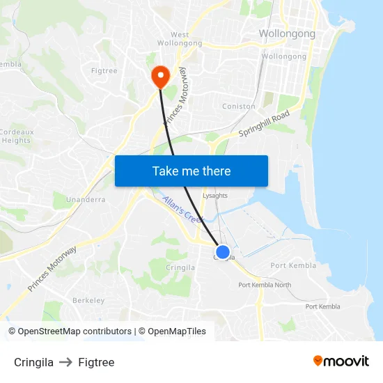 Cringila to Figtree map
