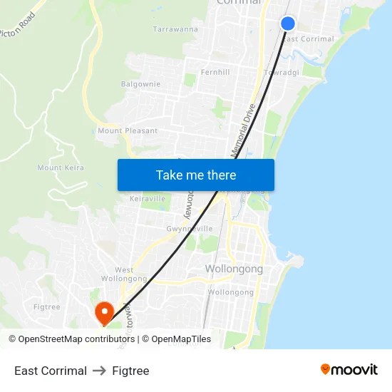 East Corrimal to Figtree map