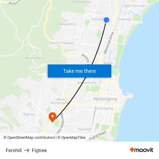 Fernhill to Figtree map