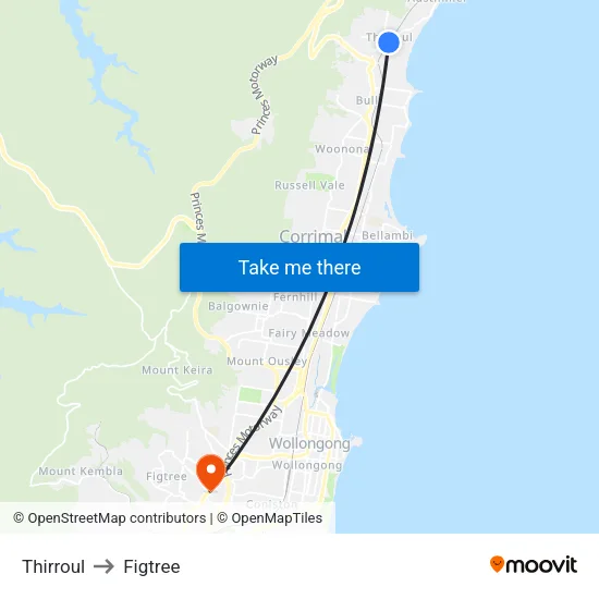 Thirroul to Figtree map