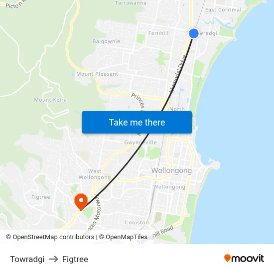 Towradgi to Figtree map