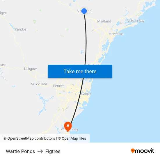Wattle Ponds to Figtree map