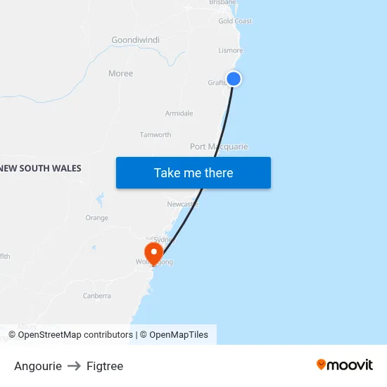 Angourie to Figtree map