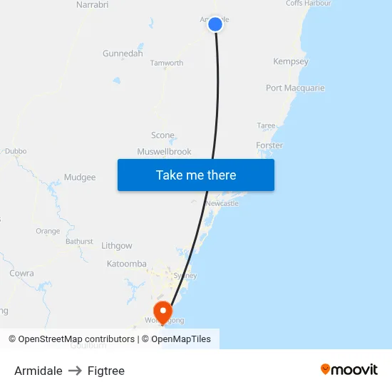 Armidale to Figtree map