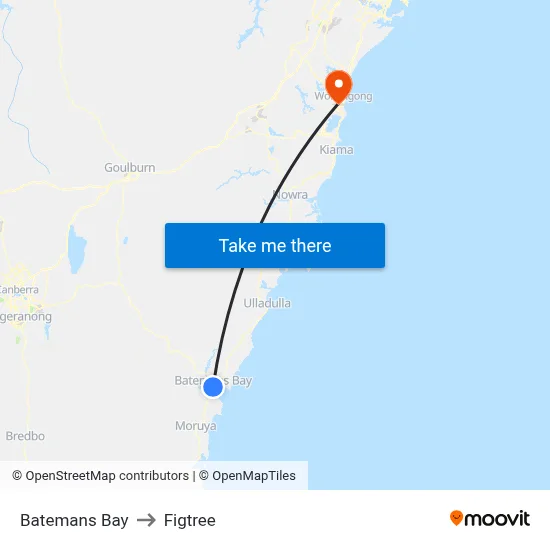 Batemans Bay to Figtree map