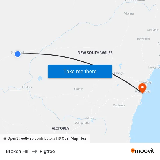 Broken Hill to Figtree map