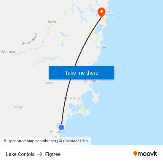 Lake Conjola to Figtree map