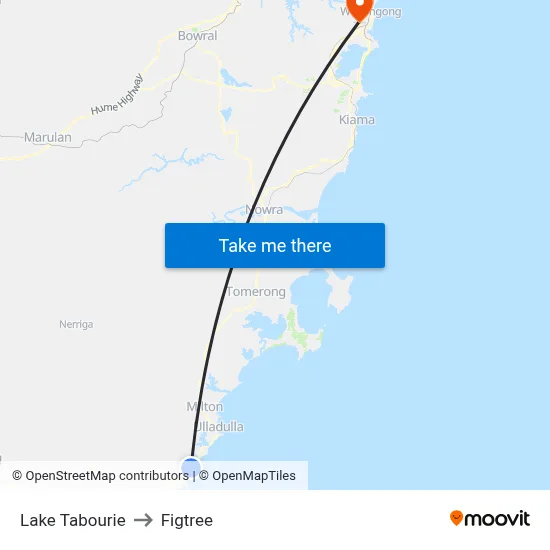 Lake Tabourie to Figtree map