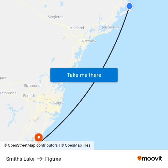 Smiths Lake to Figtree map