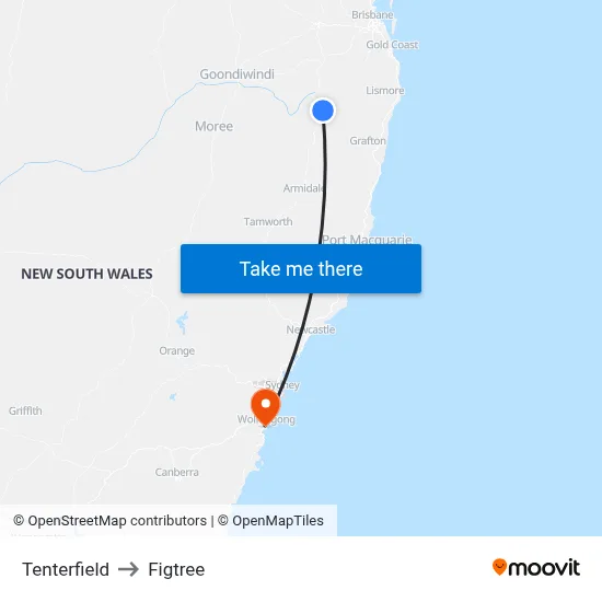 Tenterfield to Figtree map