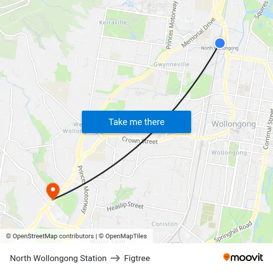 North Wollongong Station to Figtree map