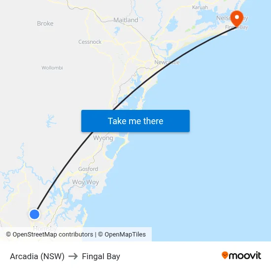 Arcadia (NSW) to Fingal Bay map