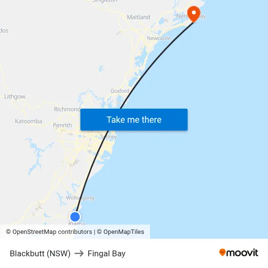 Blackbutt (NSW) to Fingal Bay map