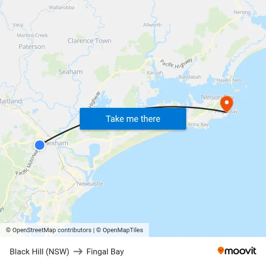 Black Hill (NSW) to Fingal Bay map