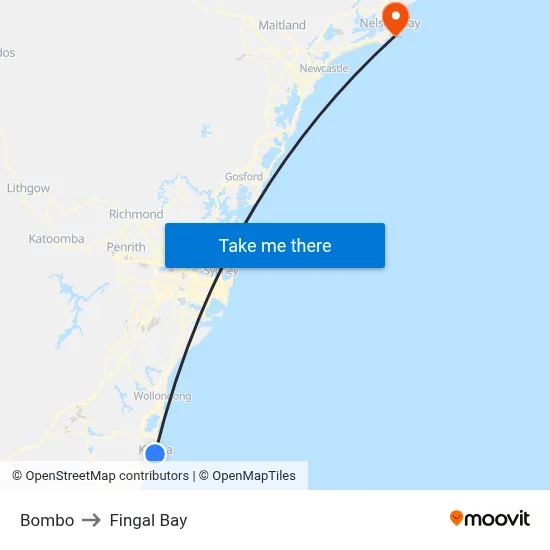 Bombo to Fingal Bay map