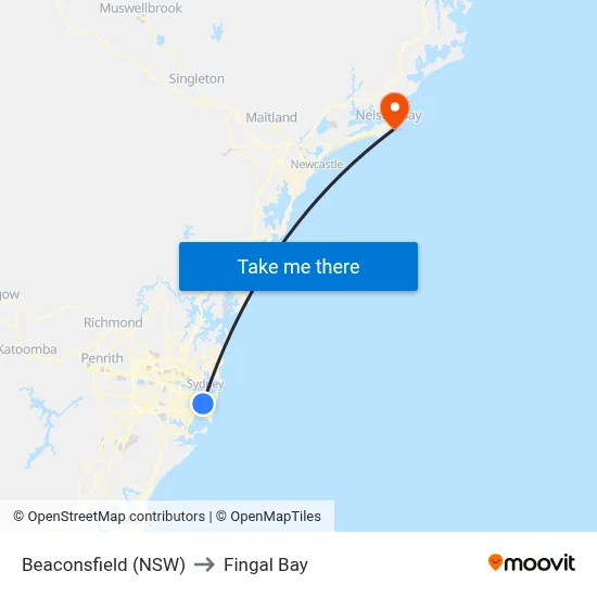 Beaconsfield (NSW) to Fingal Bay map