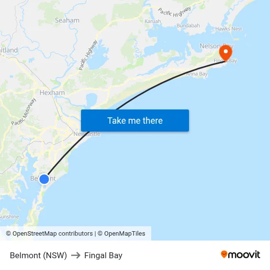 Belmont (NSW) to Fingal Bay map