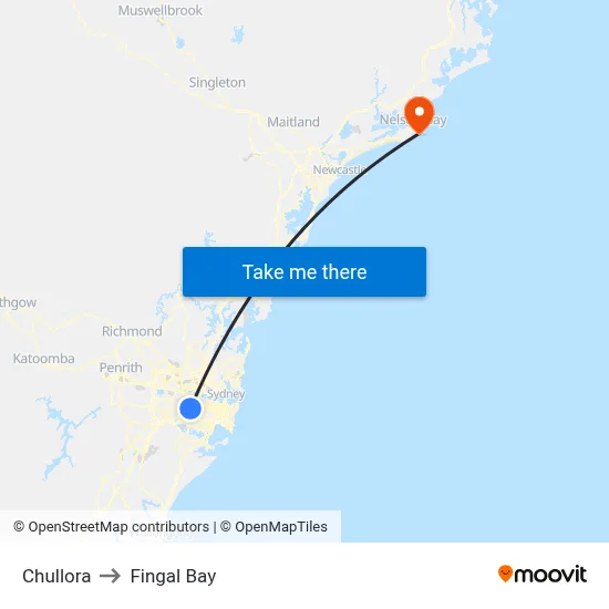 Chullora to Fingal Bay map