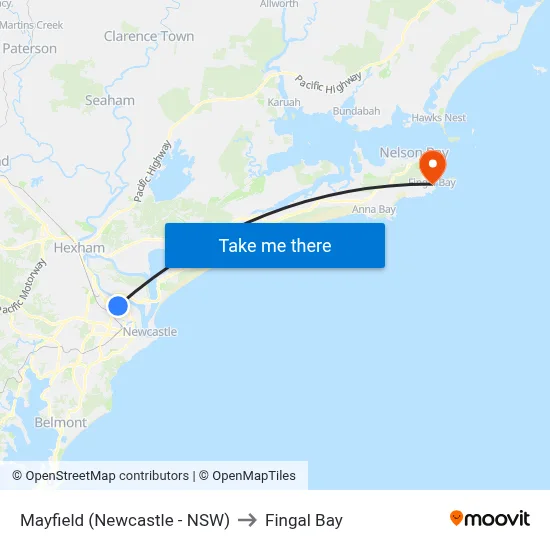 Mayfield (Newcastle - NSW) to Fingal Bay map