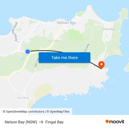 Nelson Bay (NSW) to Fingal Bay map