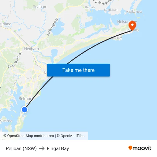 Pelican (NSW) to Fingal Bay map