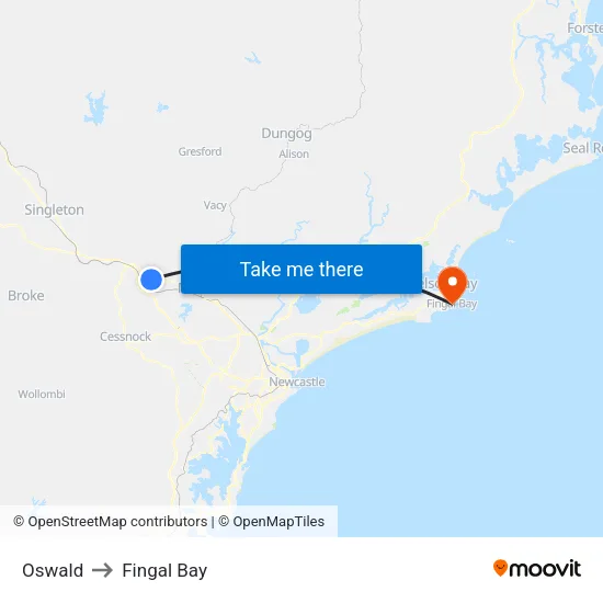 Oswald to Fingal Bay map