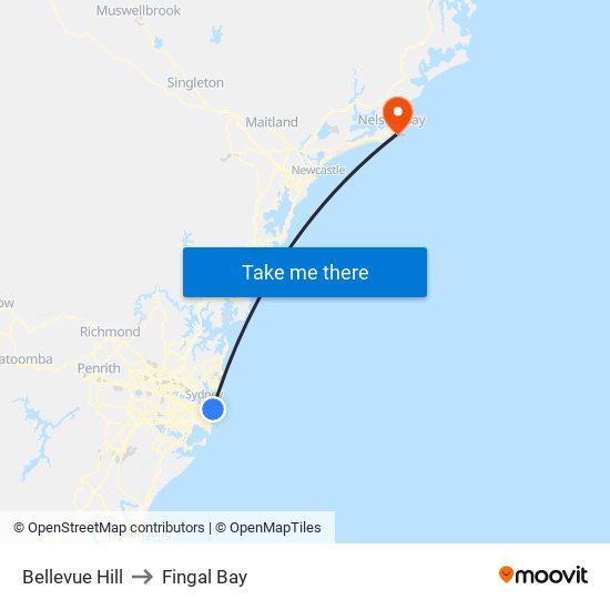 Bellevue Hill to Fingal Bay map