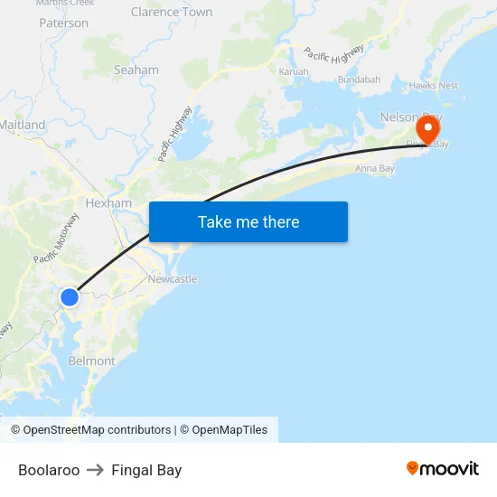 Boolaroo to Fingal Bay map