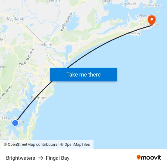 Brightwaters to Fingal Bay map