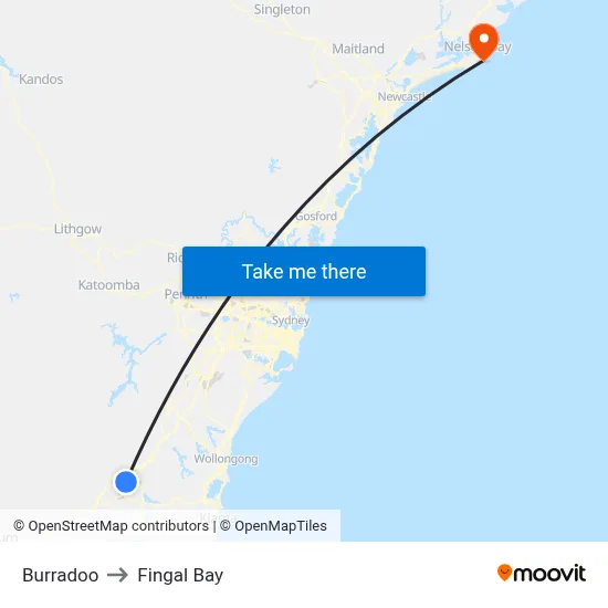 Burradoo to Fingal Bay map