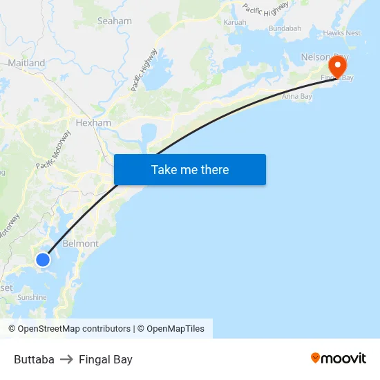 Buttaba to Fingal Bay map