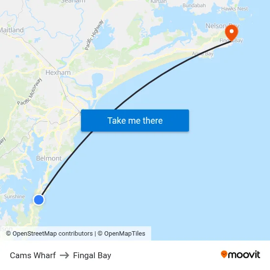 Cams Wharf to Fingal Bay map