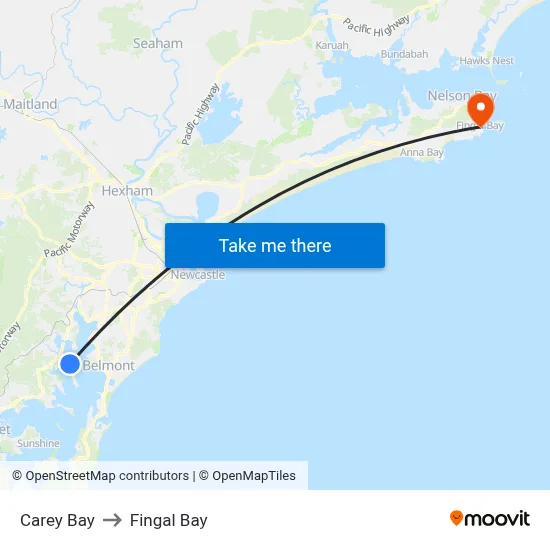 Carey Bay to Fingal Bay map