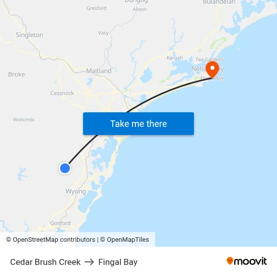 Cedar Brush Creek to Fingal Bay map