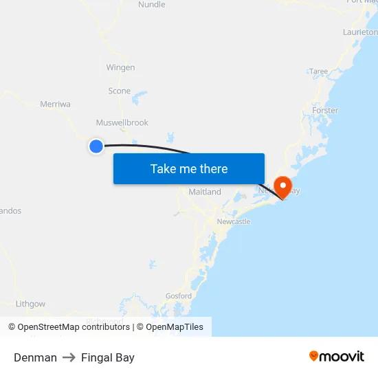 Denman to Fingal Bay map