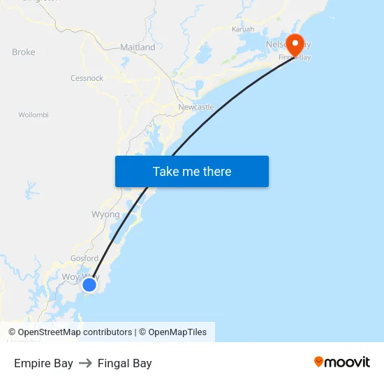 Empire Bay to Fingal Bay map