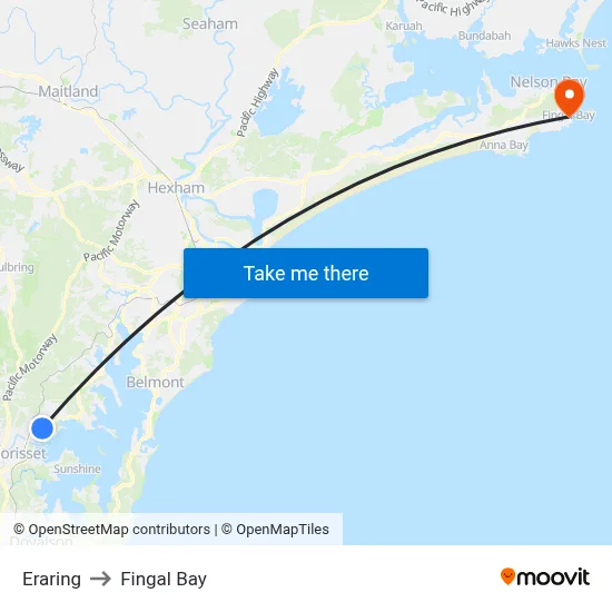 Eraring to Fingal Bay map