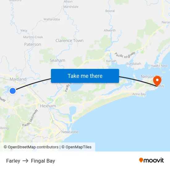 Farley to Fingal Bay map