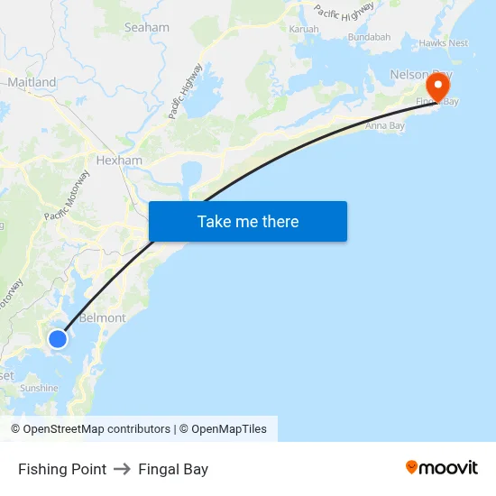 Fishing Point to Fingal Bay map