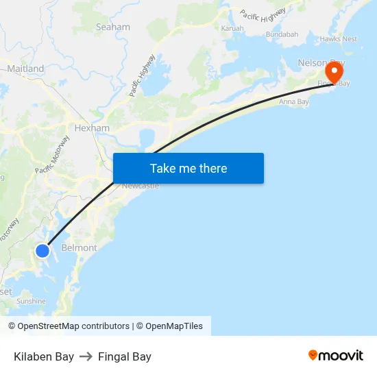 Kilaben Bay to Fingal Bay map